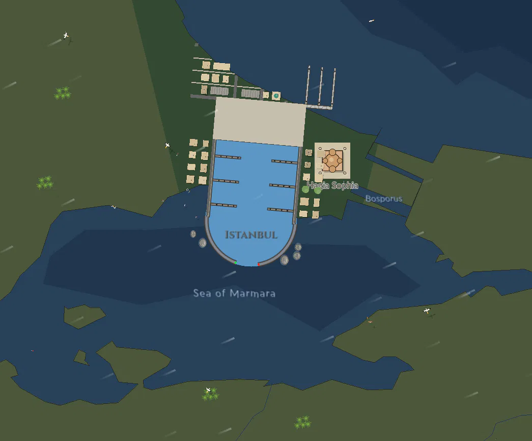 Istanbul's marina by night, with the Hagia Sophia