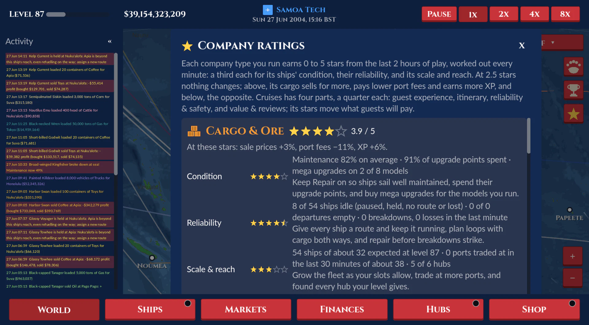 The Ratings page: each type's stars and what goes into them